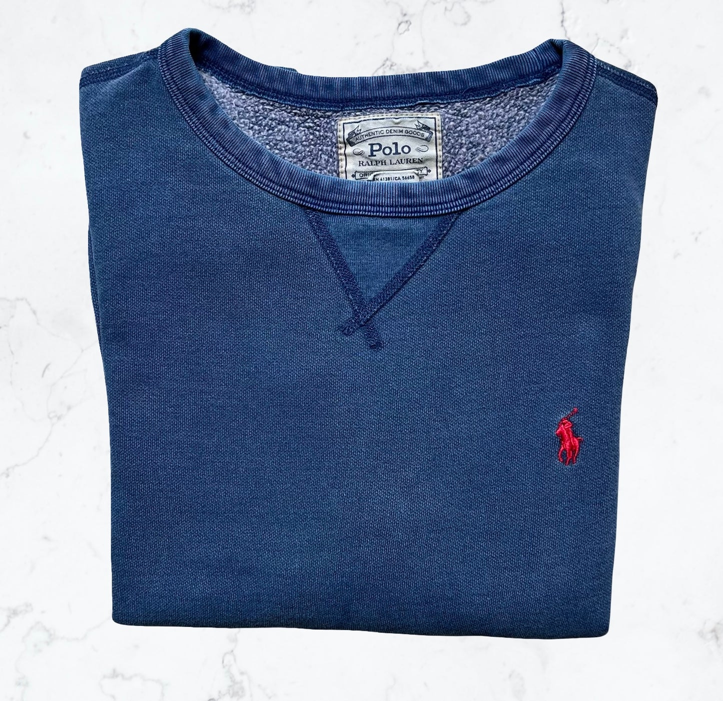 Pull Ralph Lauren Marine – Logo Rouge Brodé