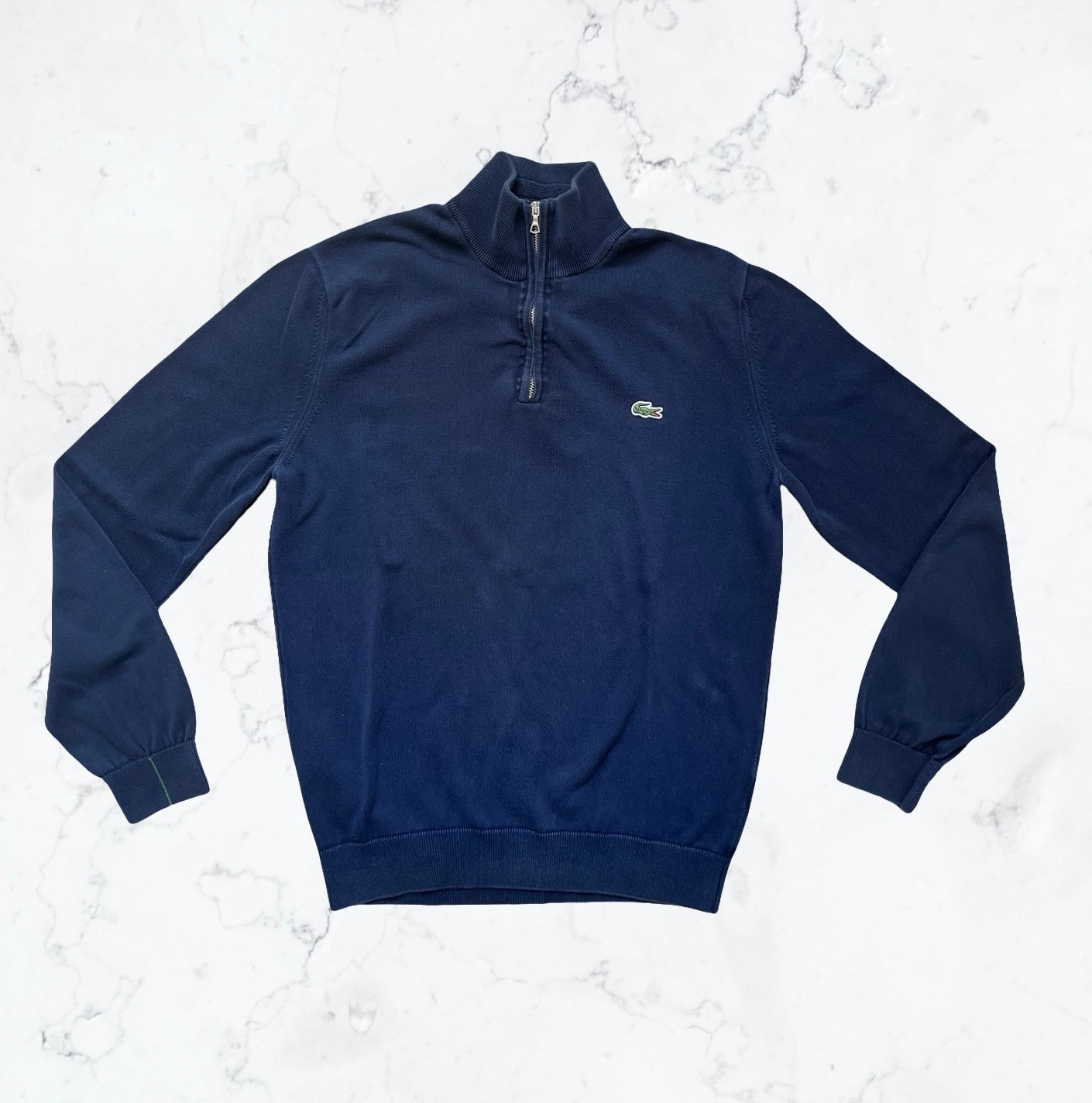 Pull Lacoste Marine – Col Zippé & Logo Vert