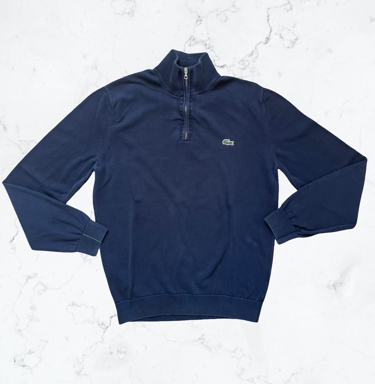 Pull Lacoste Marine – Col Zippé & Logo Vert