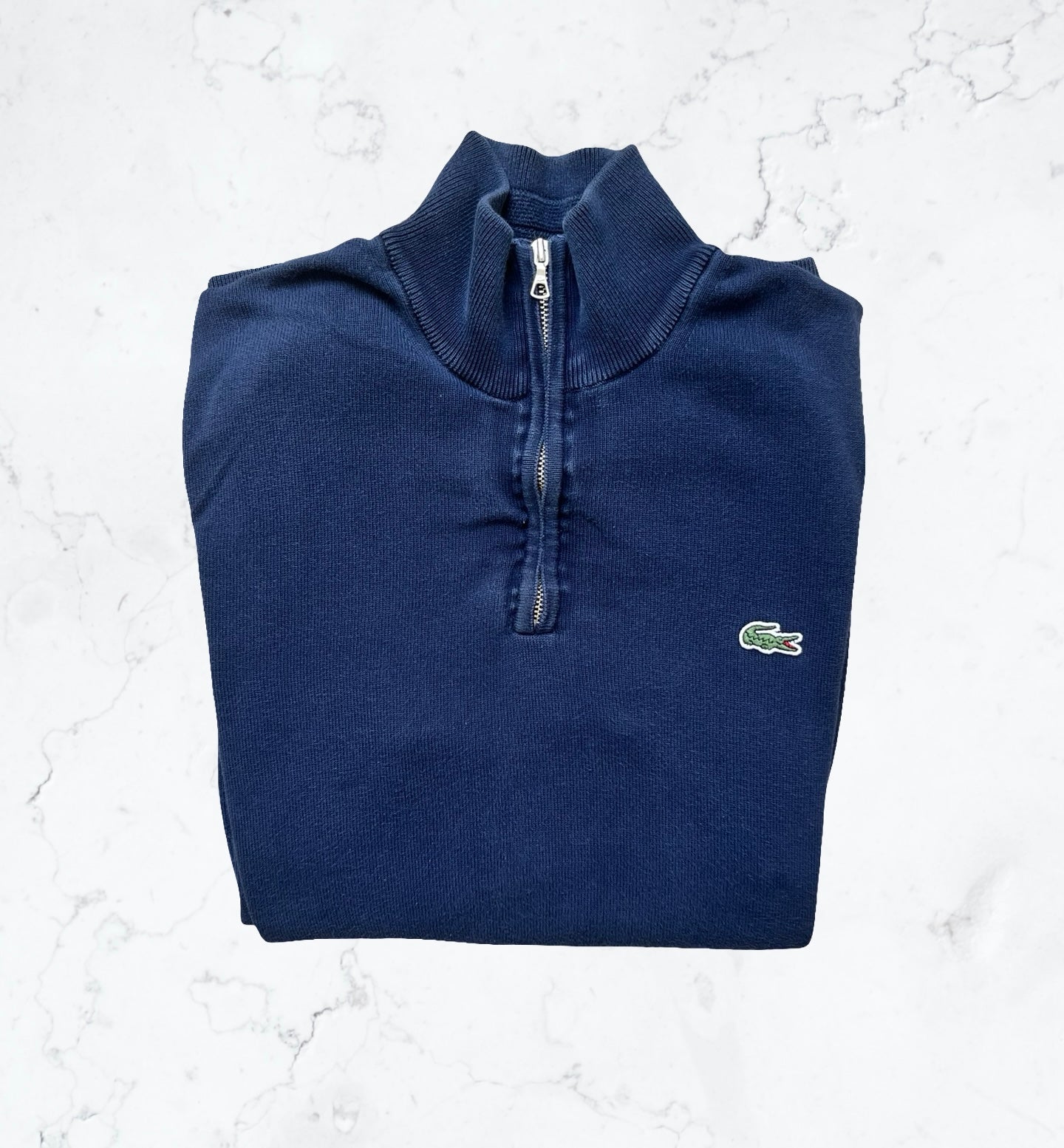 Pull Lacoste Marine – Col Zippé & Logo Vert