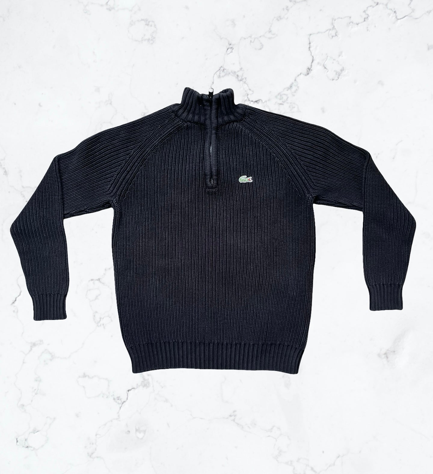 Pull Lacoste Cotton Noir – Col Zippé & Logo Vert