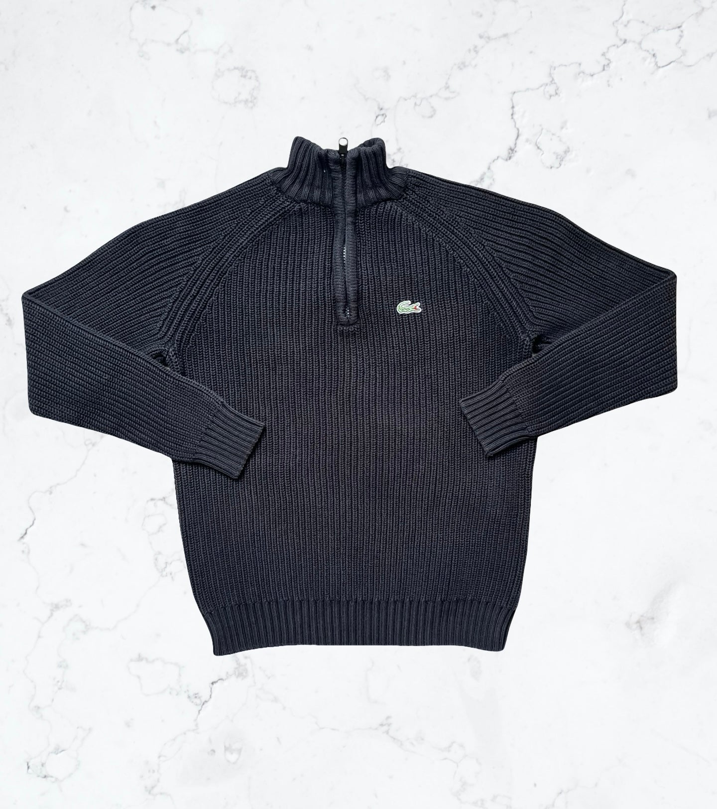 Pull Lacoste Cotton Noir – Col Zippé & Logo Vert