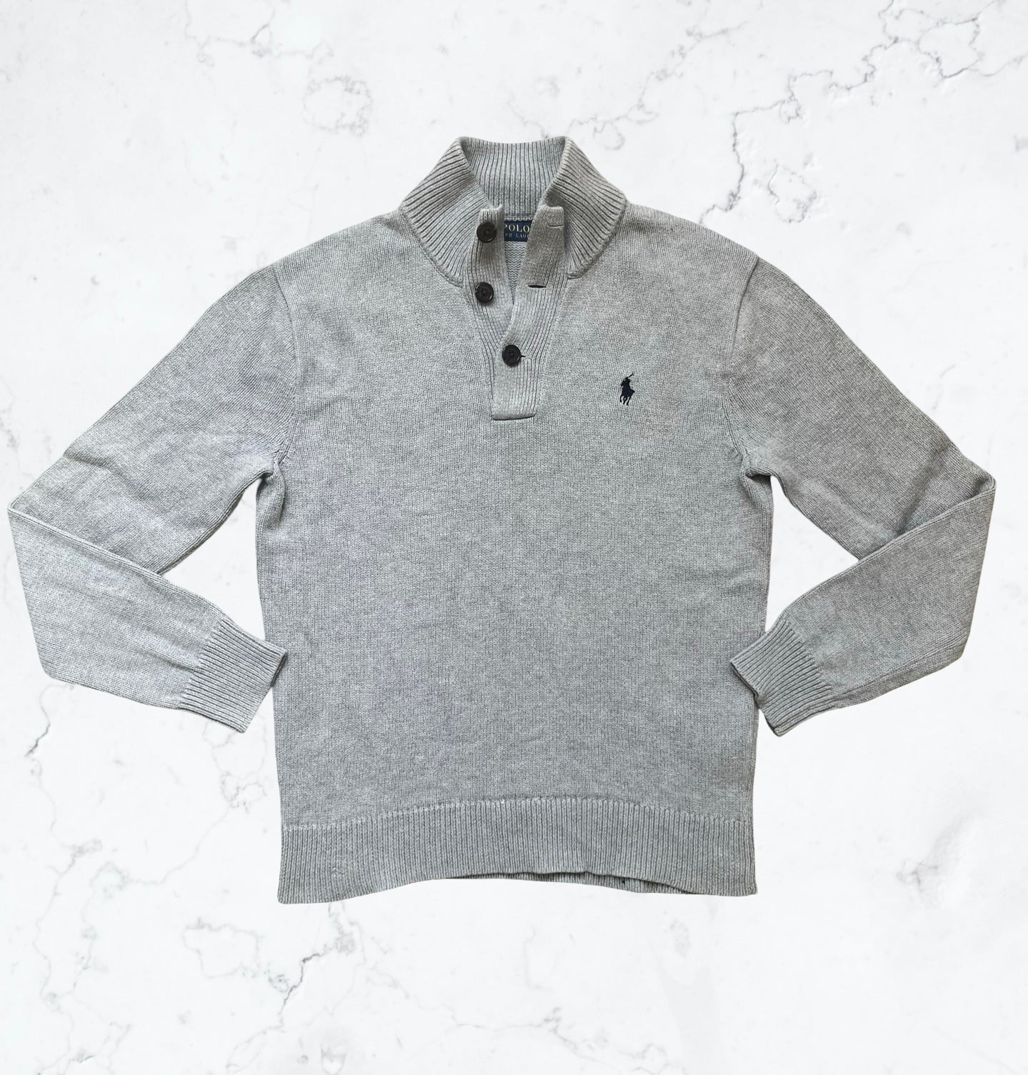 Ralph Lauren - Pull col boutonné Gris Clair