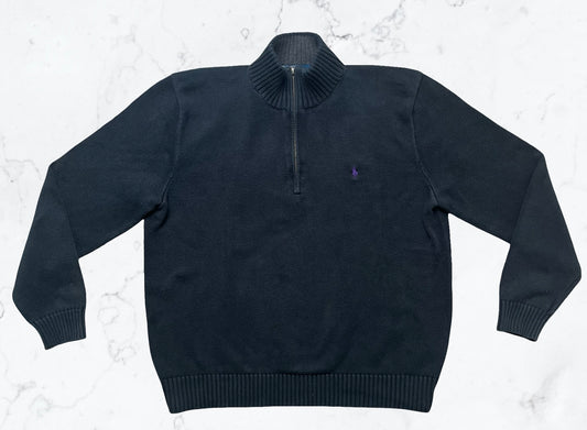 Pull Ralph Lauren Cotton Noir  – Col Zippé
