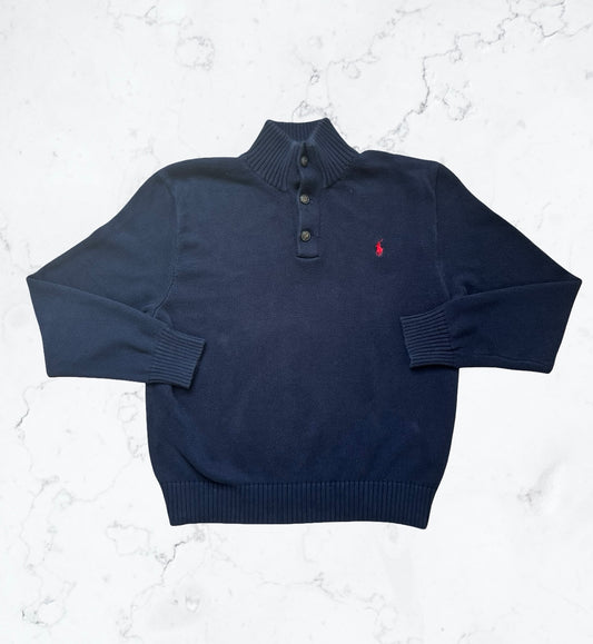Pull Ralph Lauren Marine - Col Boutonné & Logo Rouge