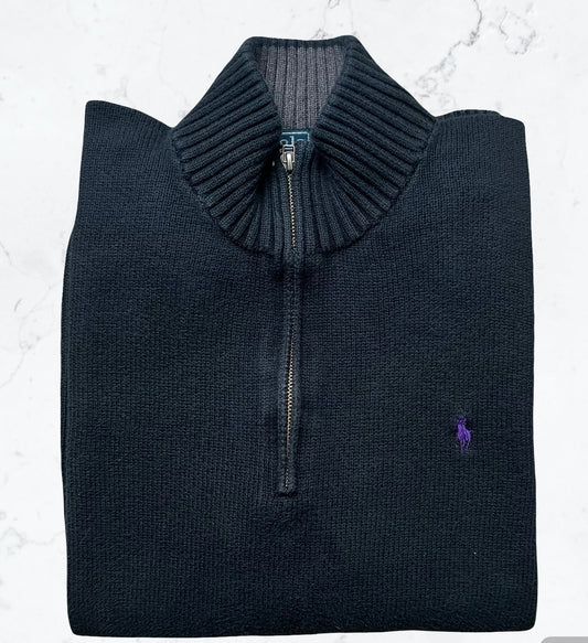 Pull Ralph Lauren Cotton Noir  – Col Zippé