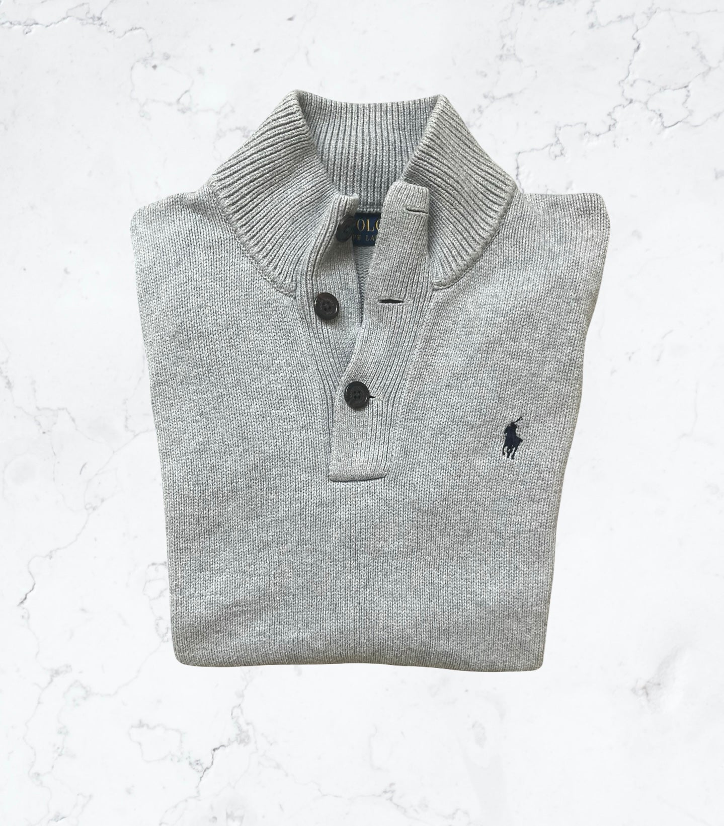 Ralph Lauren - Pull col boutonné Gris Clair