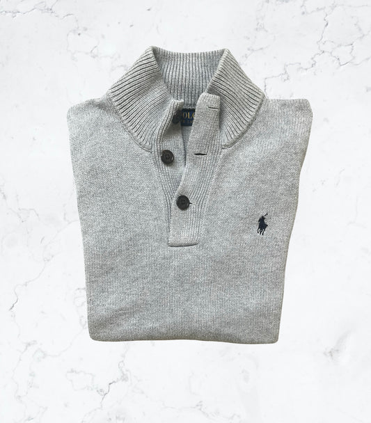 Ralph Lauren - Pull col boutonné Gris Clair