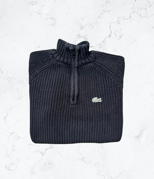 Pull Lacoste Cotton Noir  – Col Zippé & Logo Vert